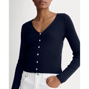 Everlane Ultrasoft Merino Wool Cardigan S Ribbed Knit Cropped Minimalist Navy